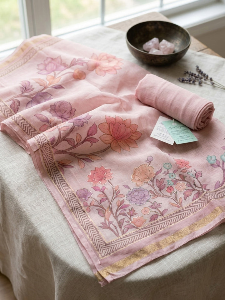 Embroidered Linen Blend Unstitched Suit With Pant &amp; Dupatta