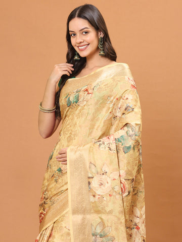 Digital Floral Printed Handloom Saree