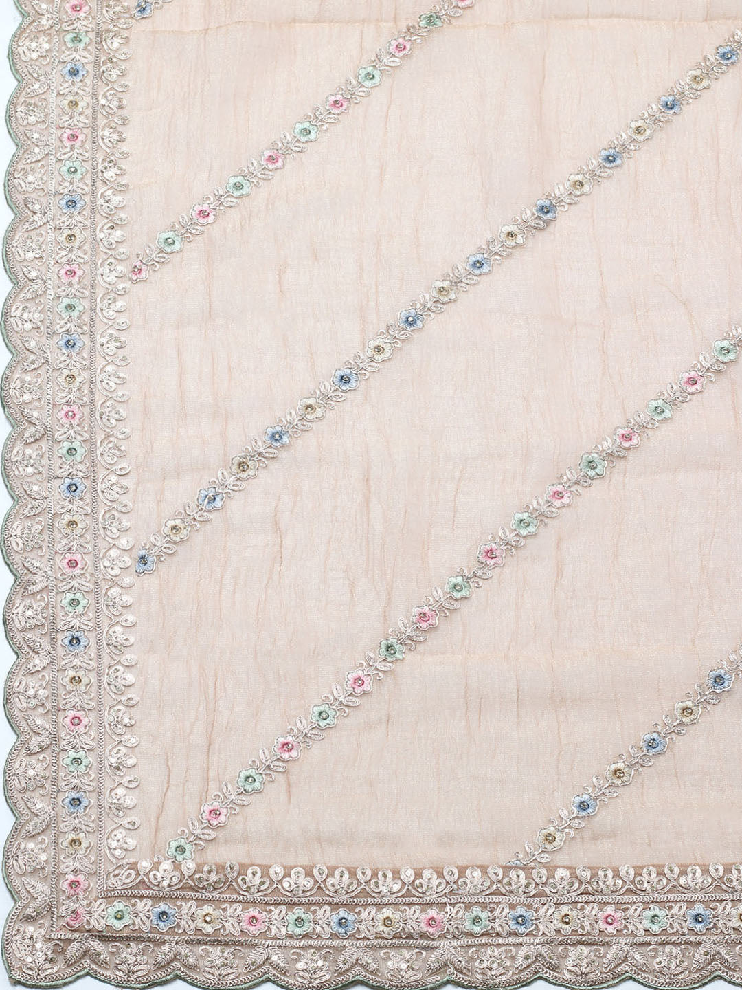 Embroidered Tissue Unstitched Suit With Pant &amp; Dupatta