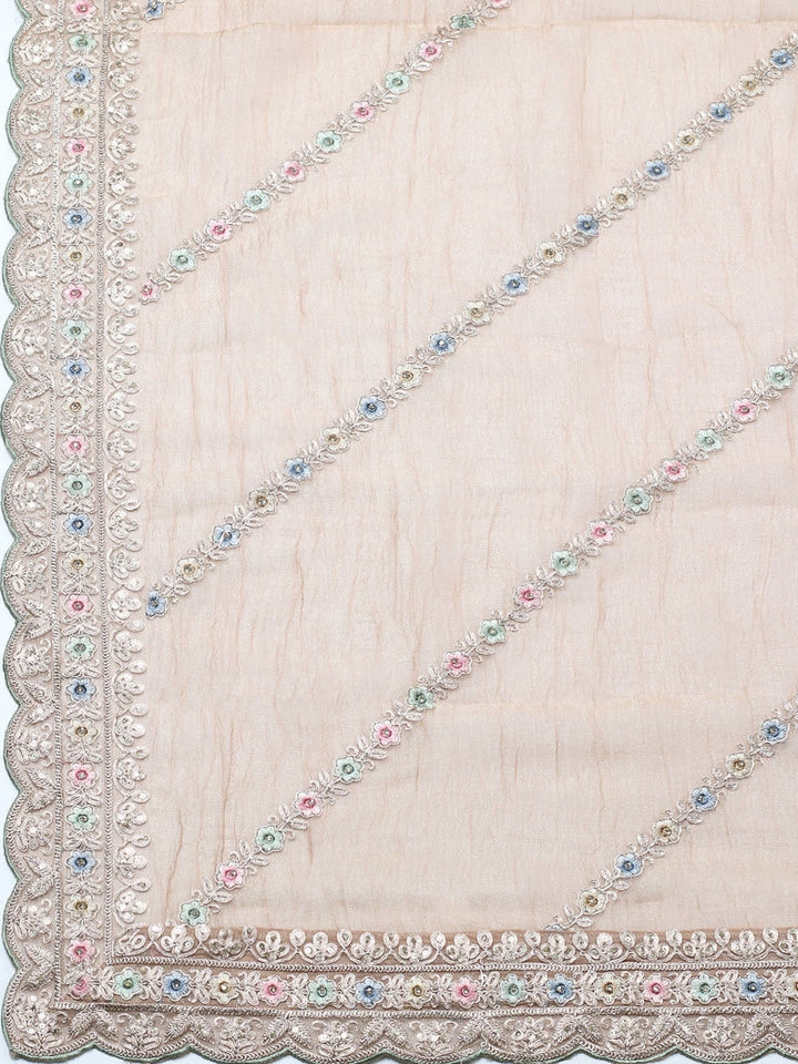 Embroidered Tissue Unstitched Suit With Pant &amp; Dupatta