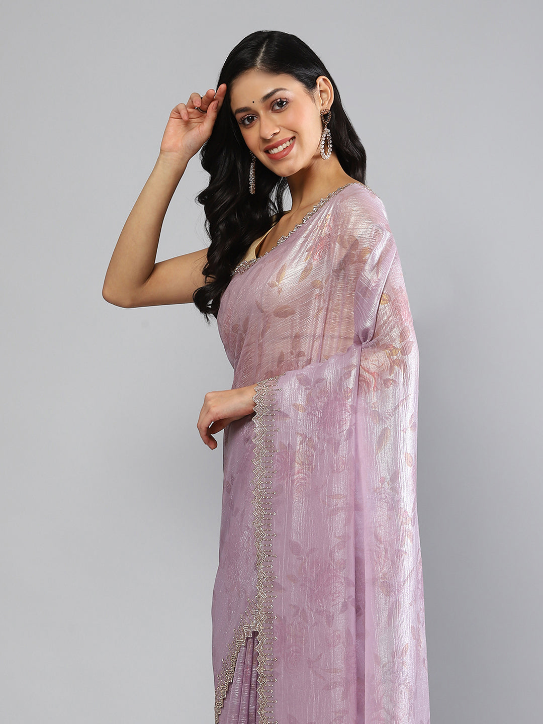 Swarovski Border Art-Chiffon Printed Saree