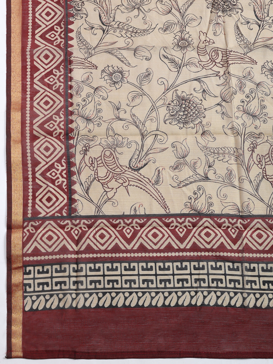 Printed, Cotton Blend Unstitched Suit With Pant &amp; Dupatta