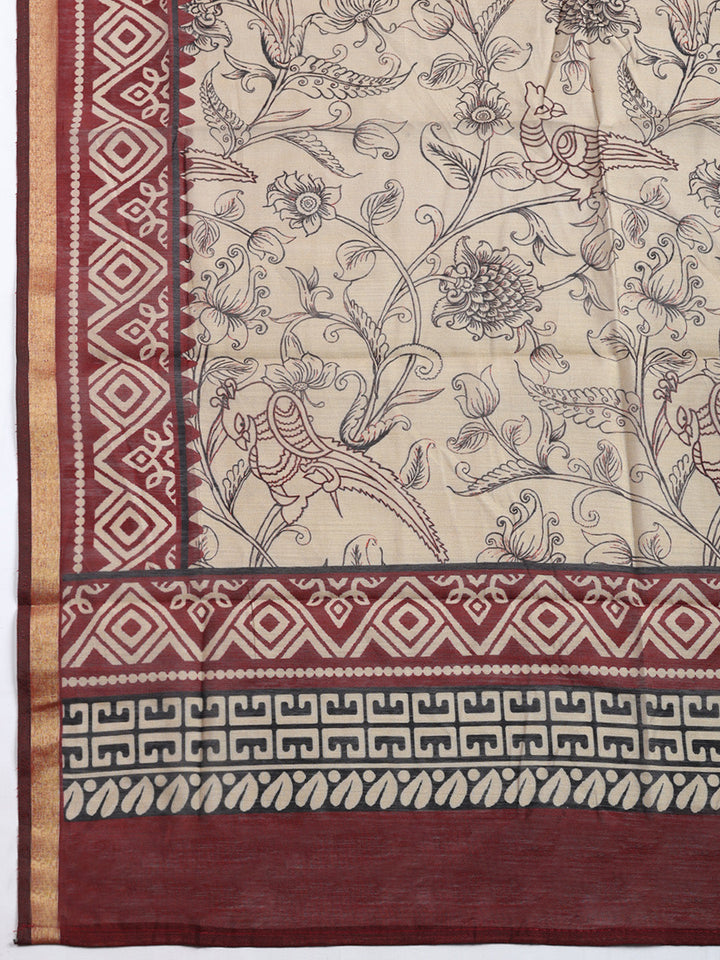 Printed, Cotton Blend Unstitched Suit With Pant &amp; Dupatta