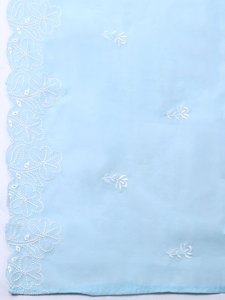 Embroidered Cotton Blend Unstitched Suit With Pant &amp; Dupatta
