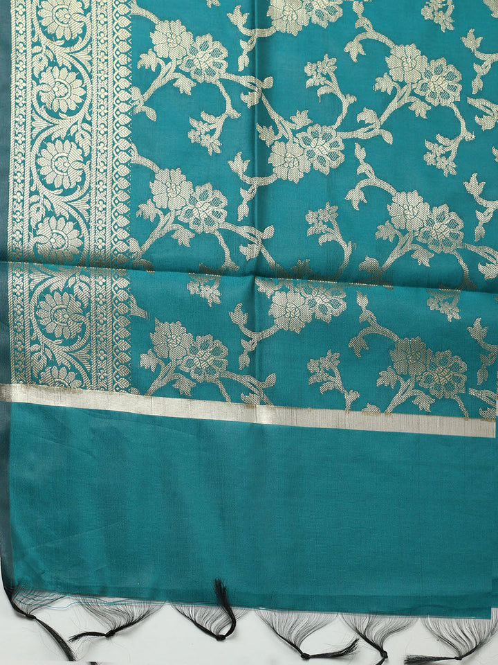 Banarasi Chanderi Unstitched Suit With Pant &amp; Dupatta