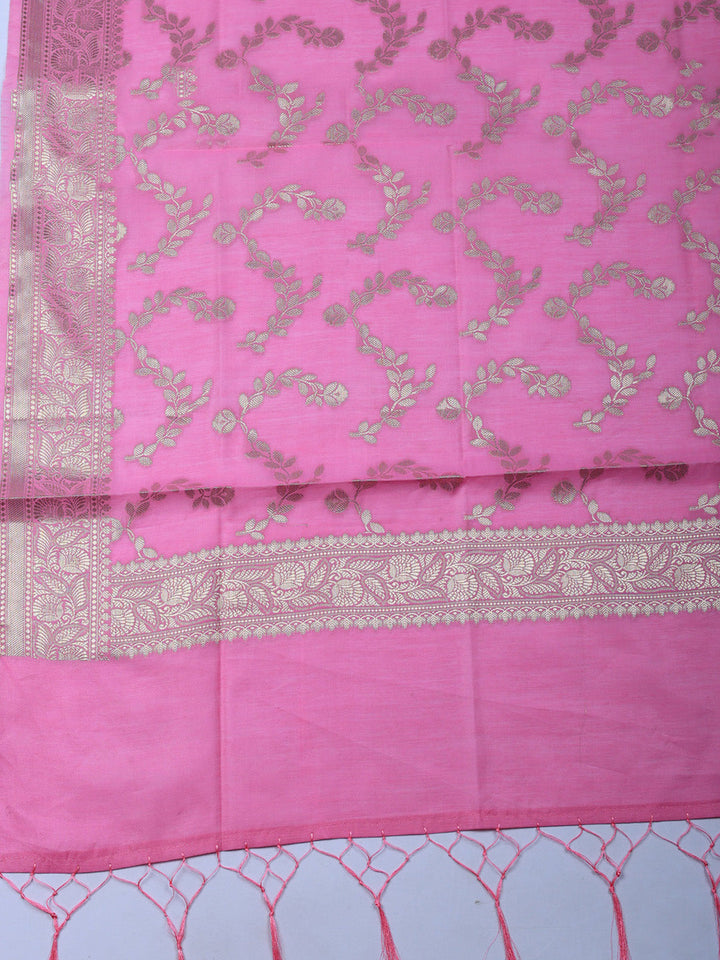 Woven Design Chanderi Unstitched Suit With Pant &amp; Dupatta