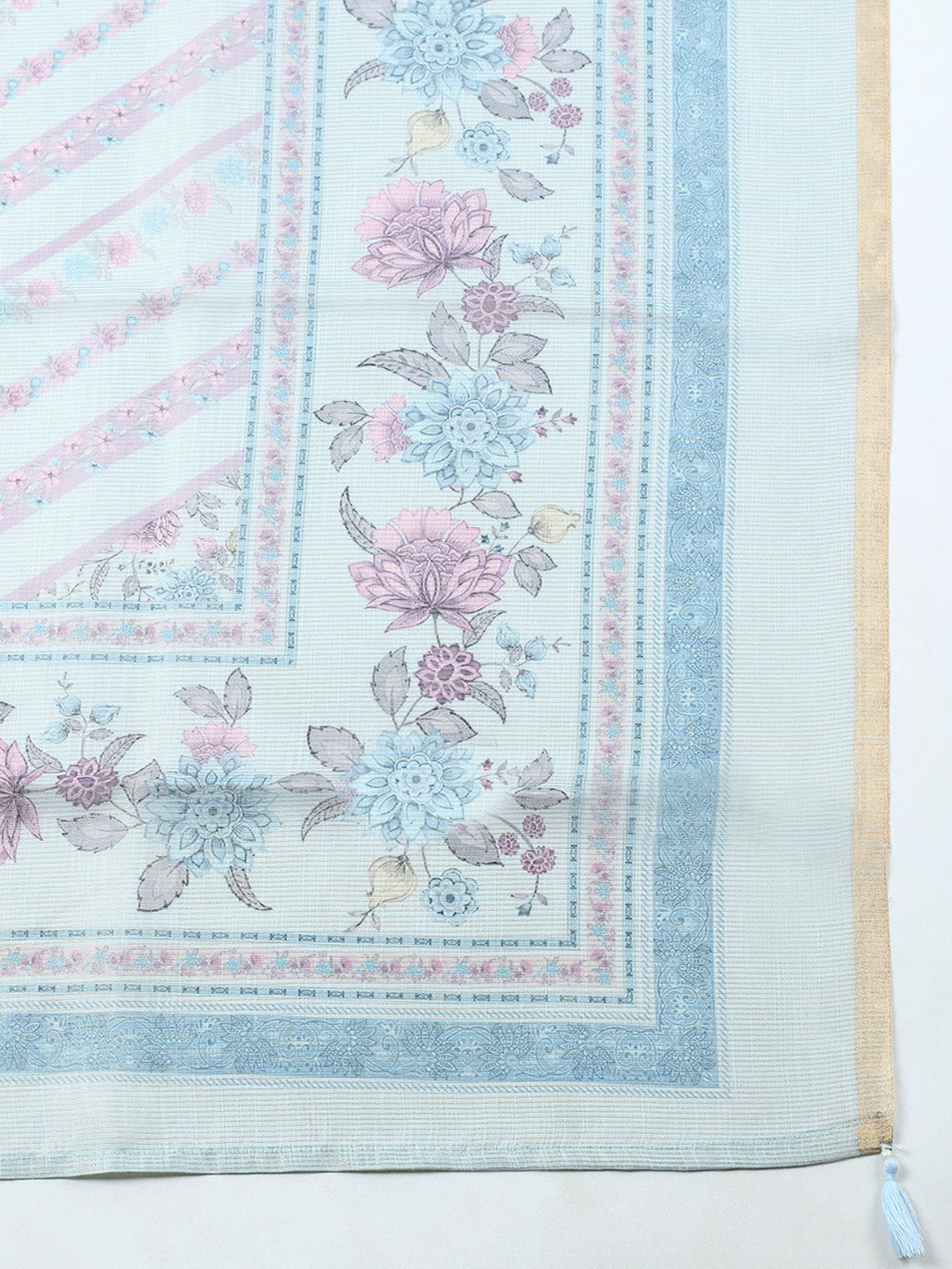 Printed Linen Blend Unstitched Suit With Pant &amp; Dupatta
