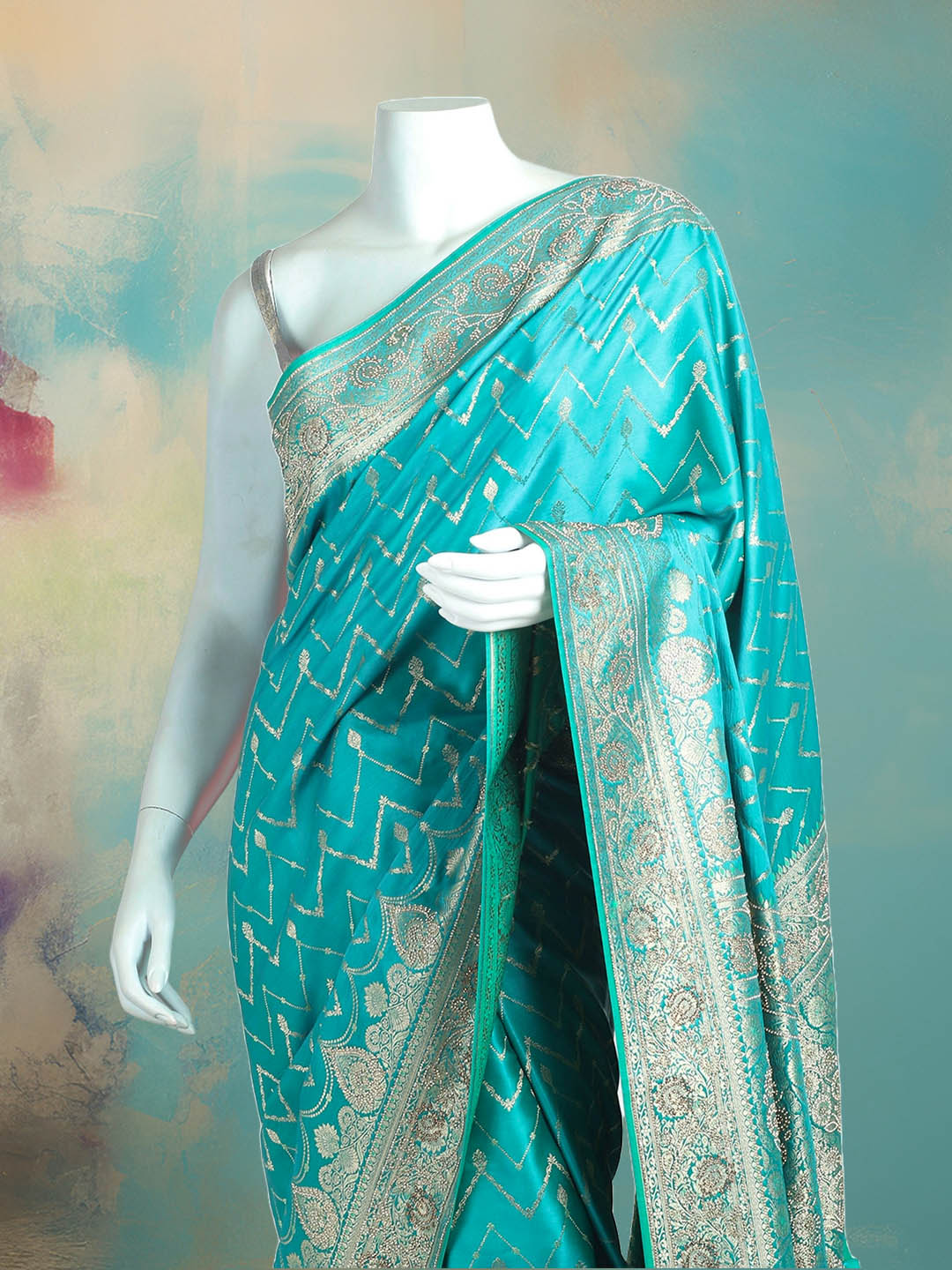 Woven Design &amp; Embellished Border Satin Saree