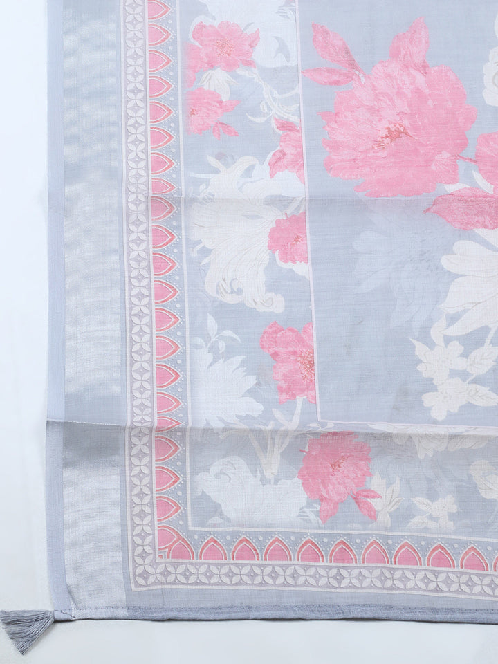 Embroidered Linen Blend Unstitched Suit With Pant &amp; Dupatta