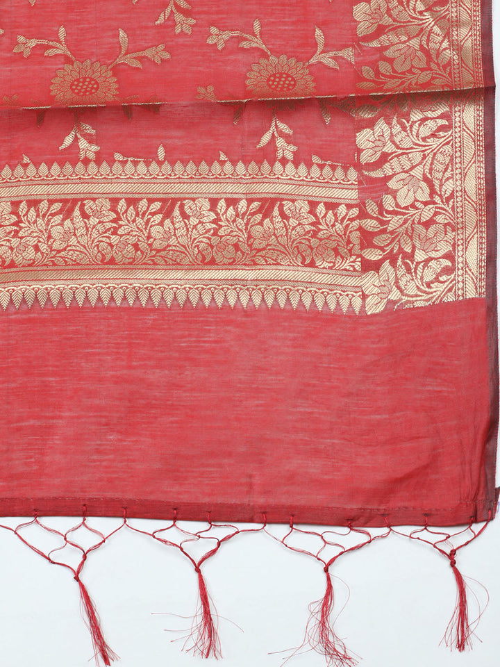 Woven Design Chanderi Unstitched Suit With Pant Dupatta