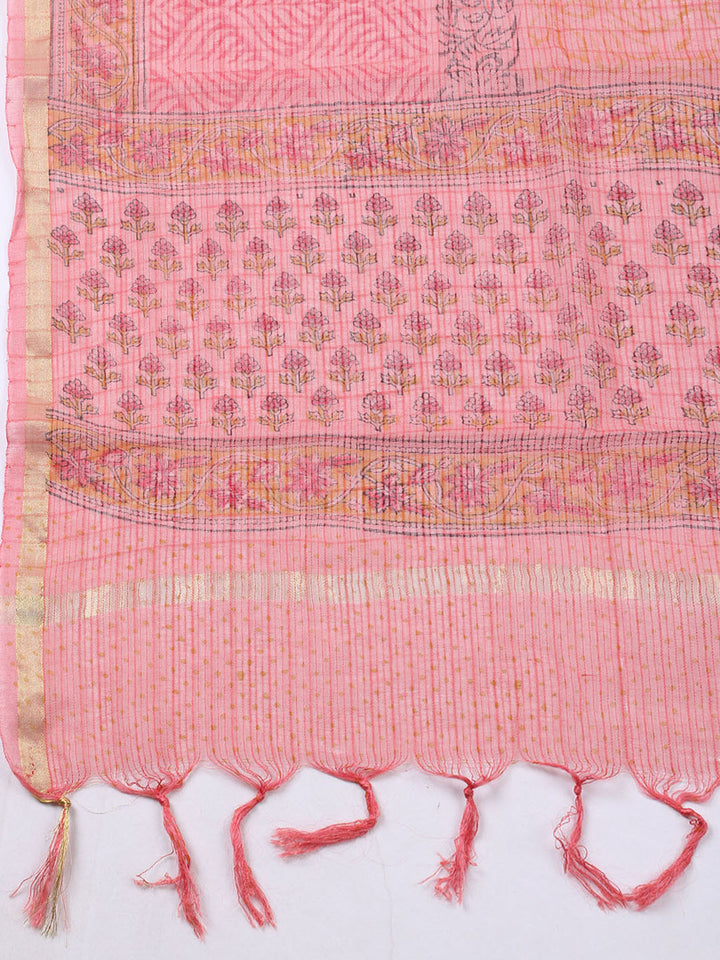 Printed Cotton Blend Unstitched Suit With Pant &amp; Dupatta