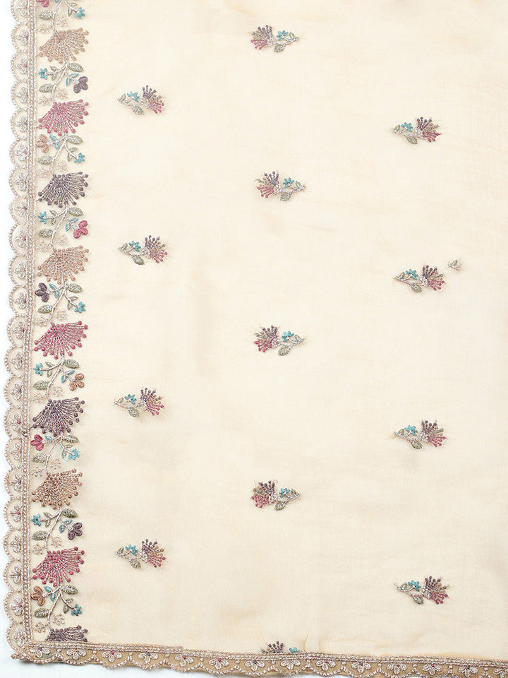 Embroidered Organza Unstitched Suit With Pant &amp; Dupatta
