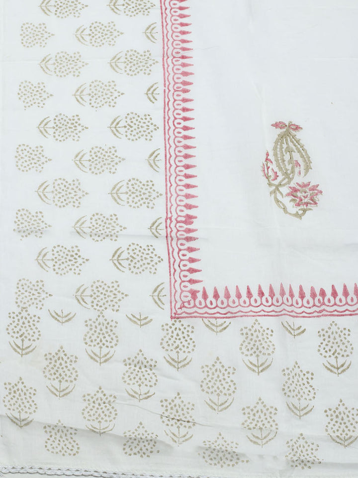 Printed Cotton Blend Unstitched Suit With Pant &amp; Dupatta