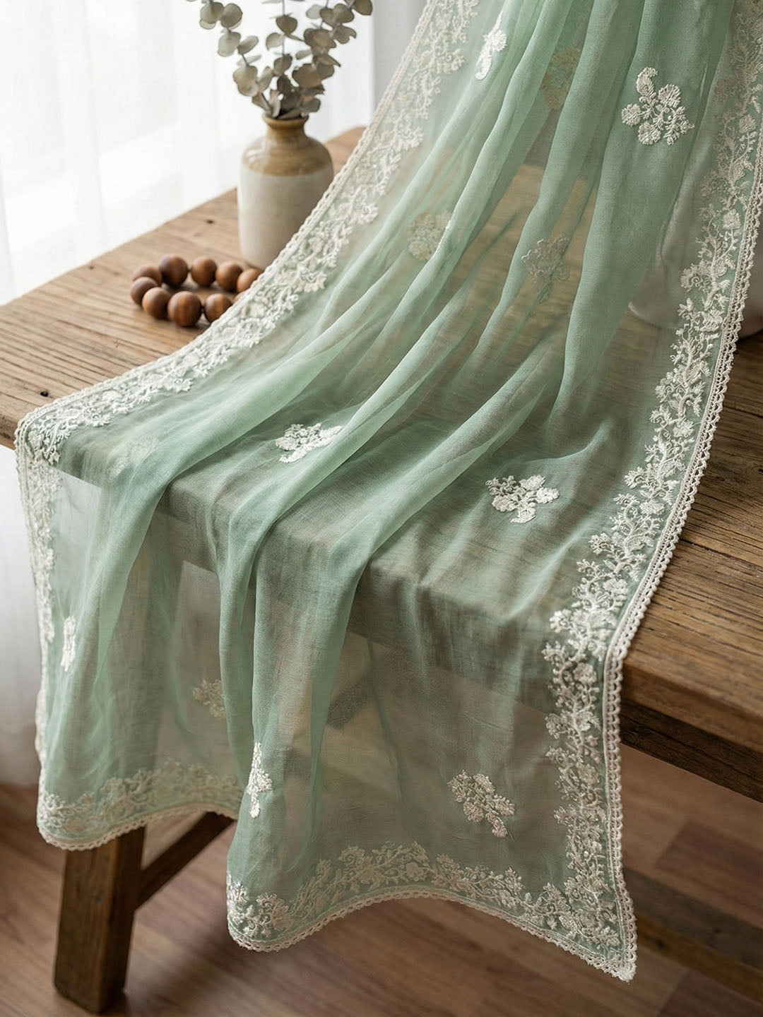 Embroidered Chanderi Unstitched Suit With Pant &amp; Dupatta