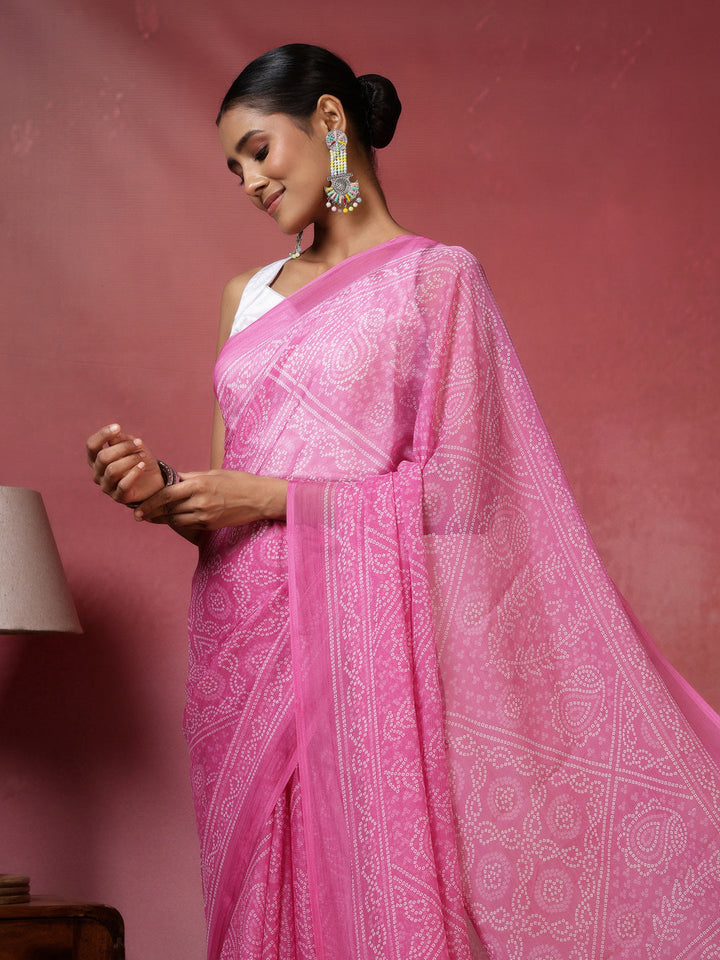 Bandhani Printed Chiffon Saree