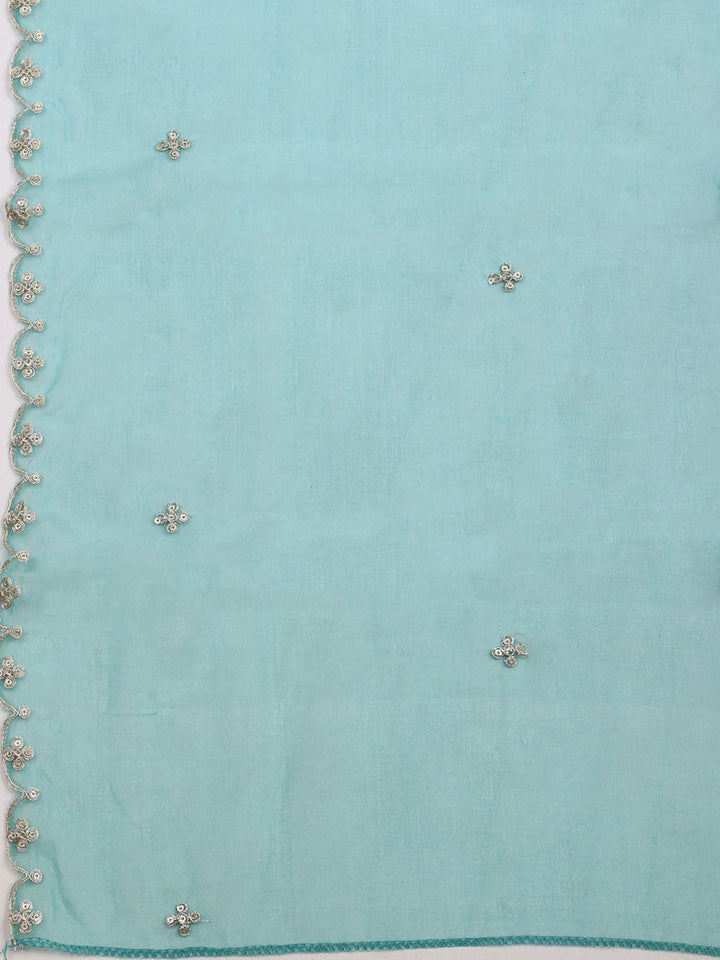 Neck Embroidered &amp; Printed Organza Unstitched Suit With Dupatta