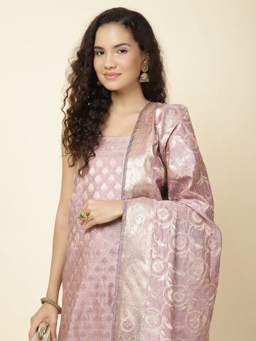 Woven Banarasi Chanderi Unstitched Suit With Dupatta