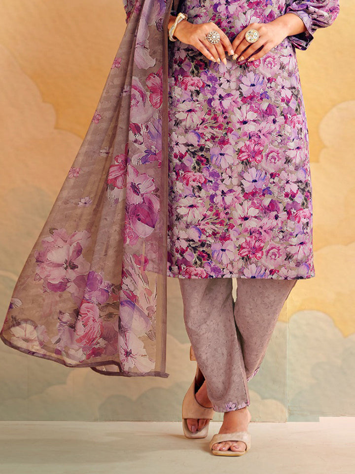 Printed Crepe Unstitched Suit With Pant &amp; Dupatta