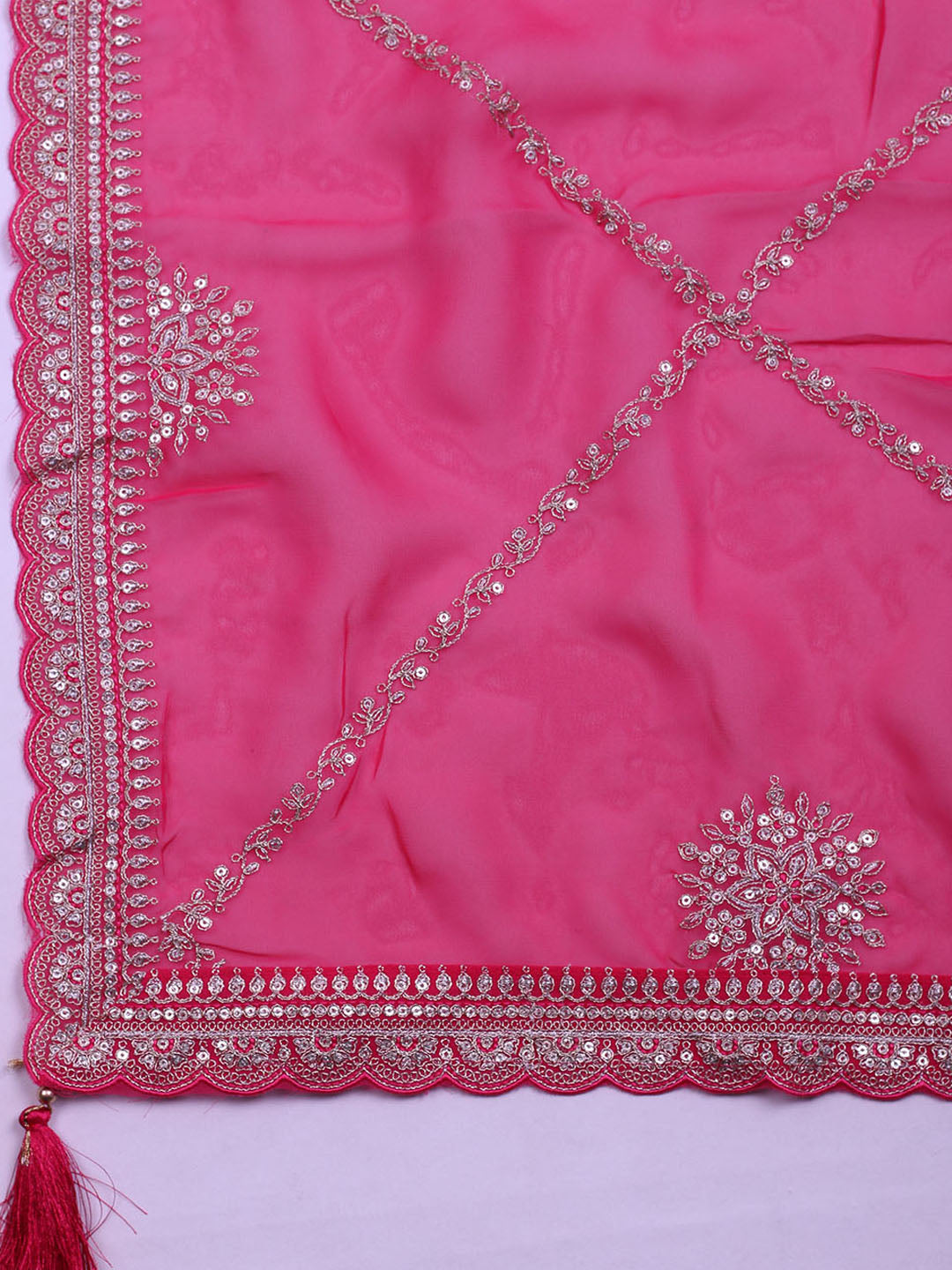 Neck Embroidered Chanderi Unstitched Suit With Dupatta