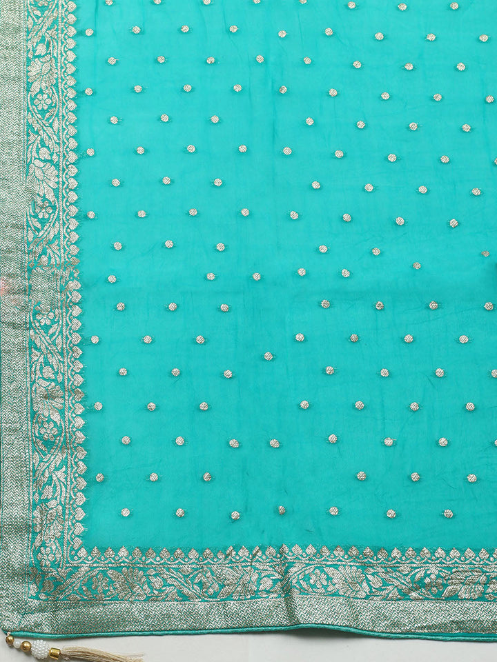 Embroidered Chanderi Unstitched Suit With Pant &amp; Dupatta