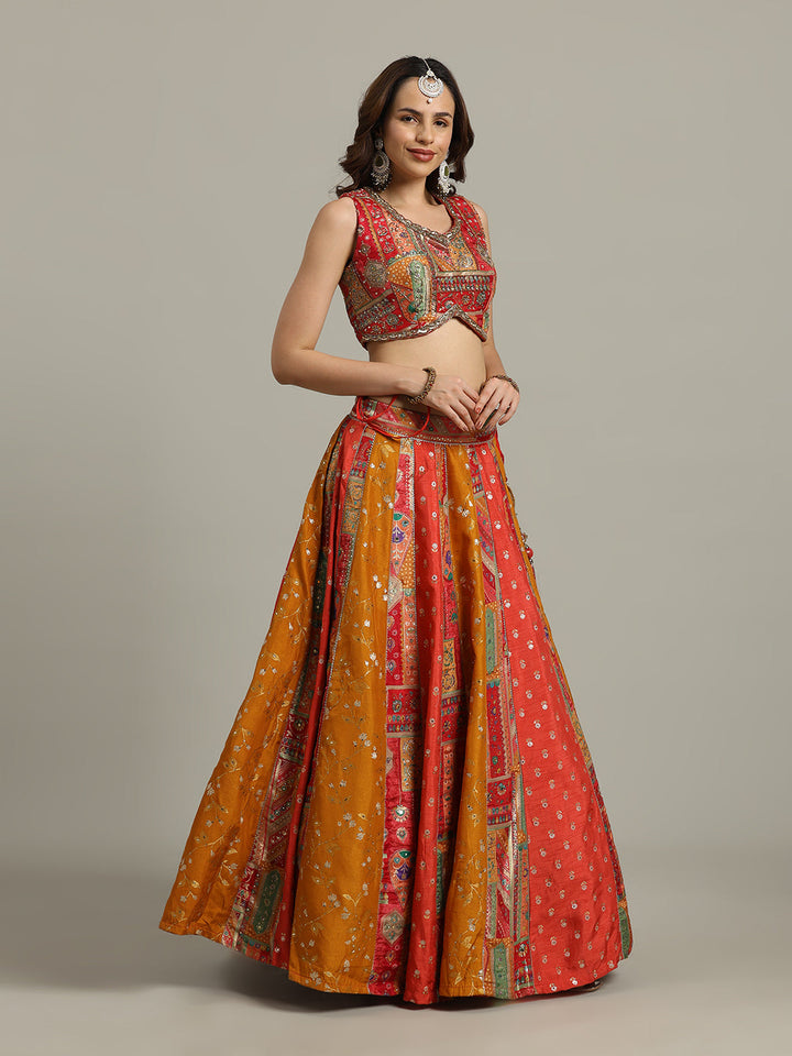 Multi Kali Art Silk Choli With Lehenga &amp; Dupatta