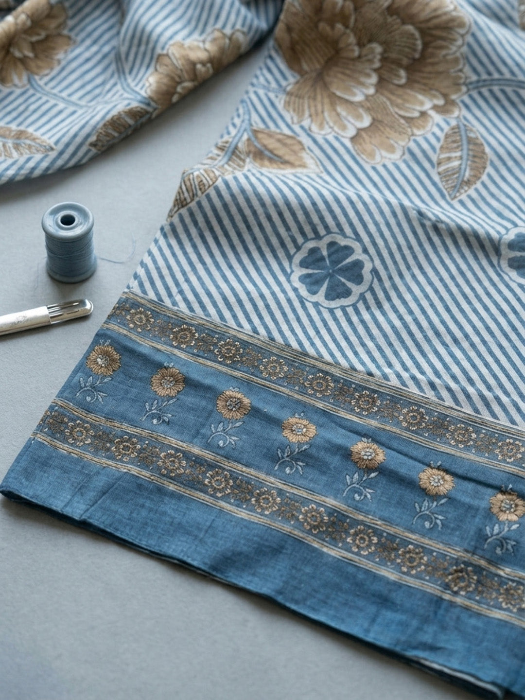 Embroidered Cotton Blend Unstitched Suit With Pant &amp; Dupatta