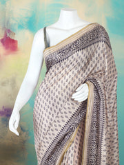 Printed Tussar Black Beige Saree