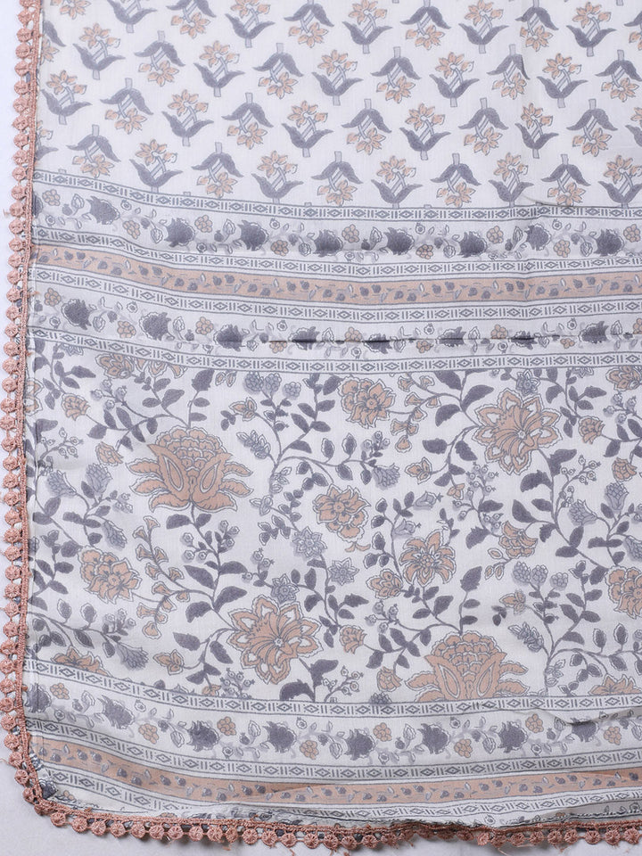 Embellished Cotton Blend Unstitched Suit With Pant &amp; Dupatta