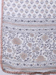 Embellished Cotton Blend Unstitched Suit With Pant & Dupatta