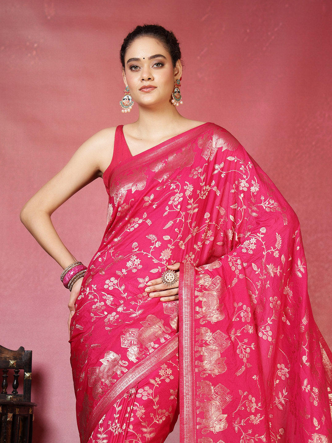 Embroidered Crepe Saree