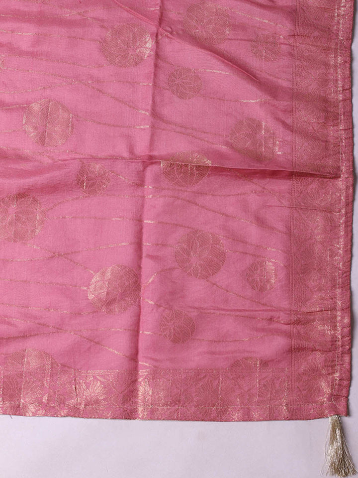 Embroidered Chanderi Unstitched Suit With Pant &amp; Dupatta