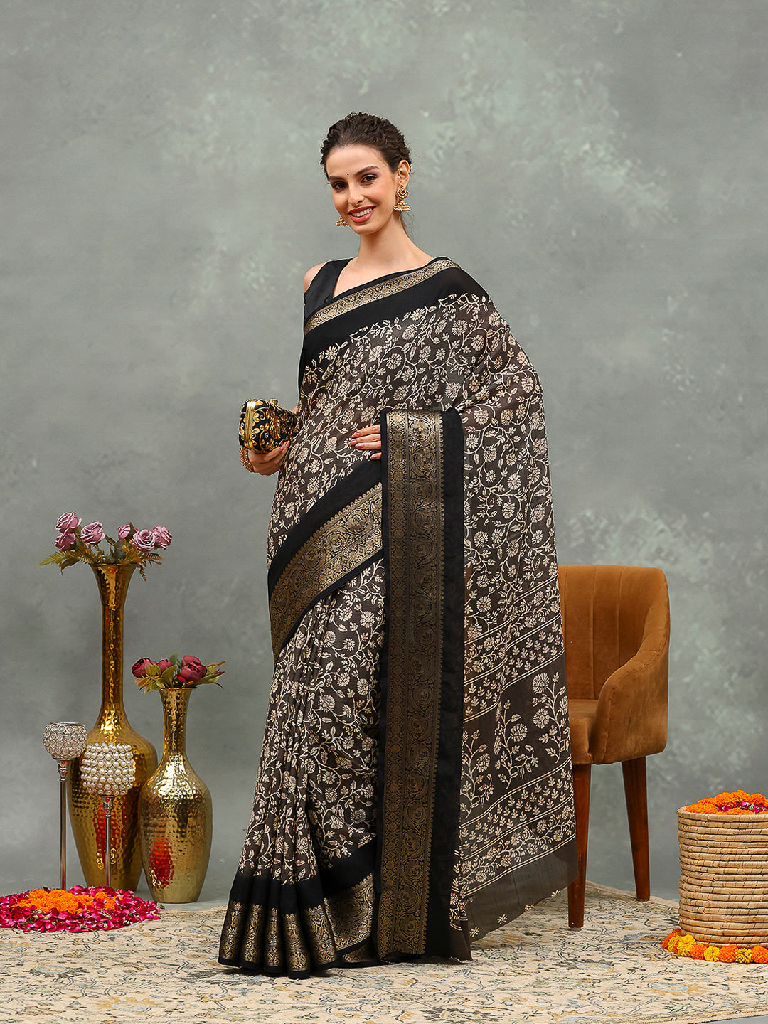 Floral Printed Art Silk Saree