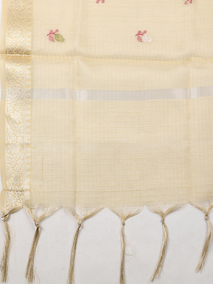 Embroidered Tissue Unstitched Suit With Pant &amp; Dupatta