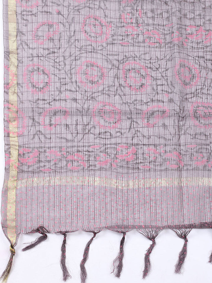 Printed Cotton Blend Unstitched Suit With Pant &amp; Dupatta