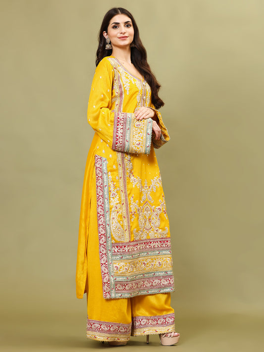 Gota Embroidered Georgette Kurta With Palazzo And Dupatta