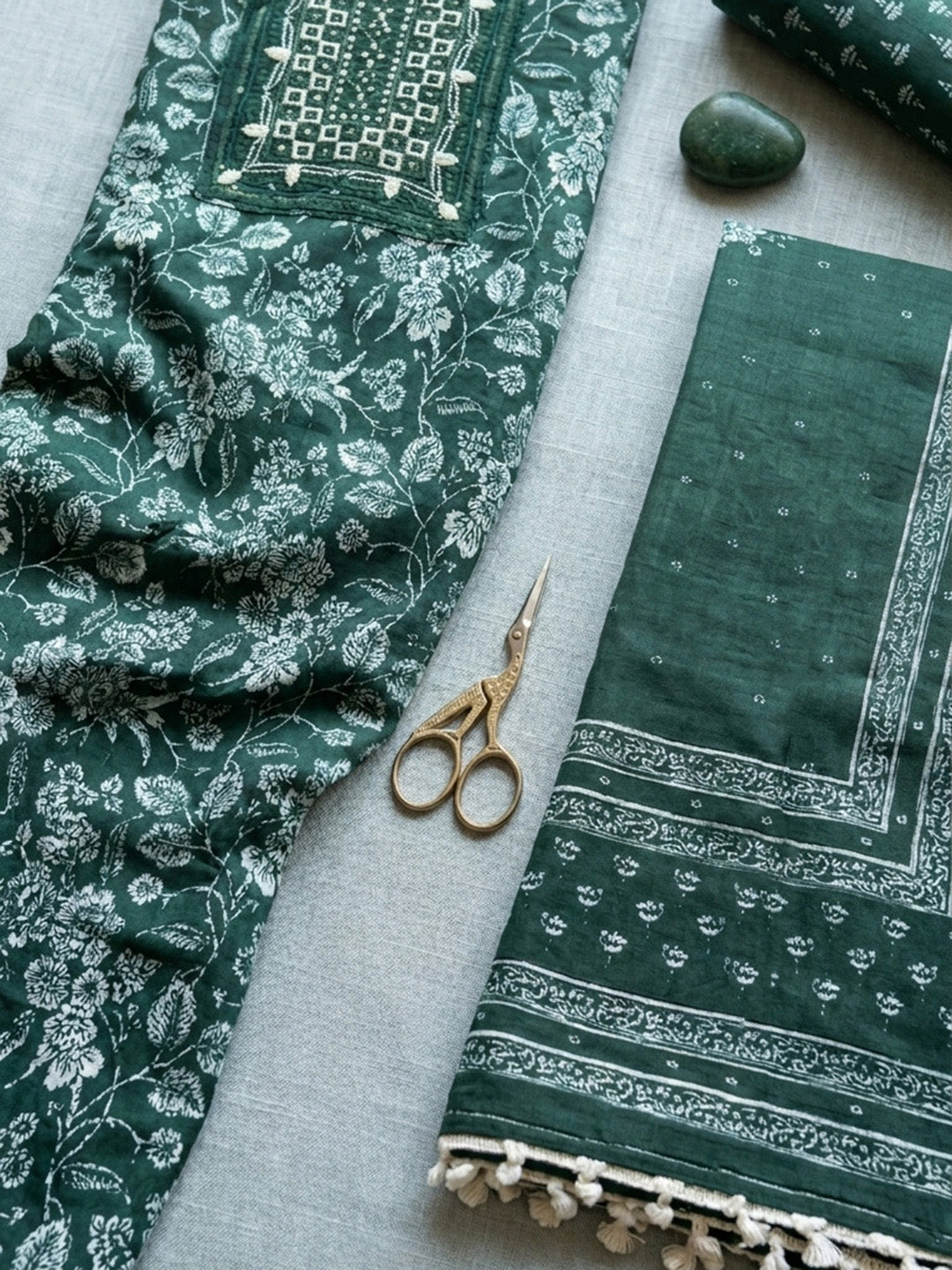 Embroidered Cotton Blend Unstitched Suit With Pant &amp; Dupatta