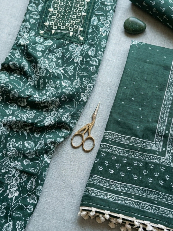 Embroidered Cotton Blend Unstitched Suit With Pant &amp; Dupatta