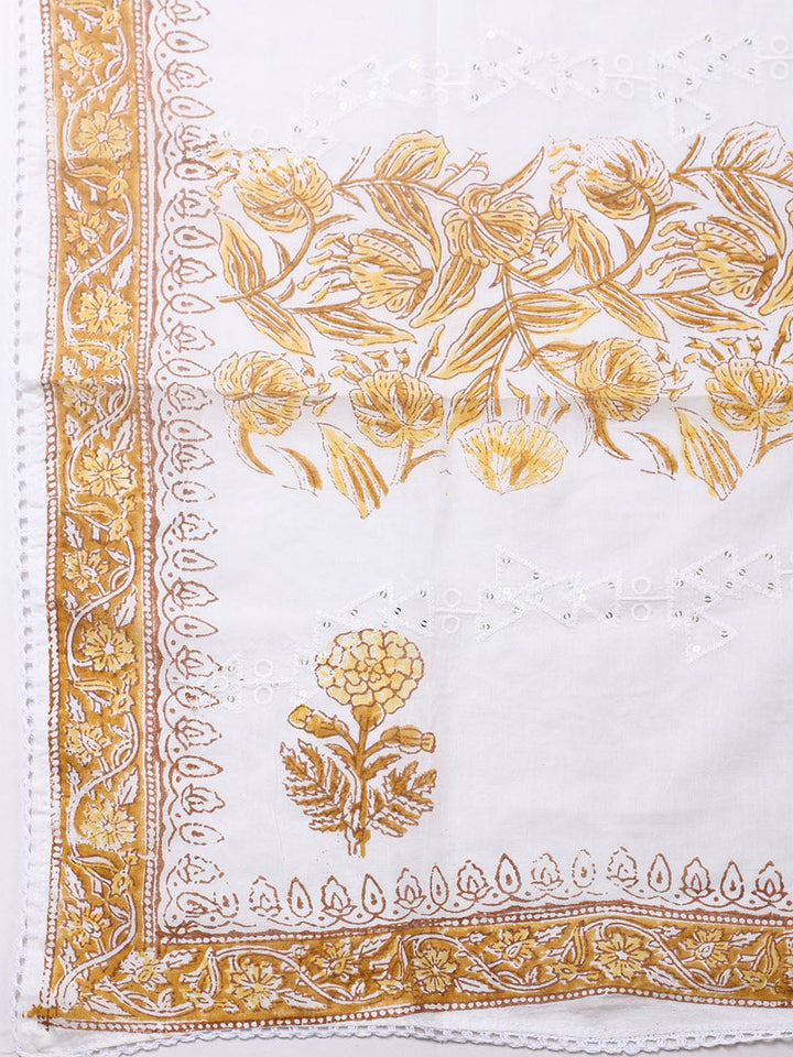 Embroidered Cotton Blend Unstitched Suit With Pant &amp; Dupatta