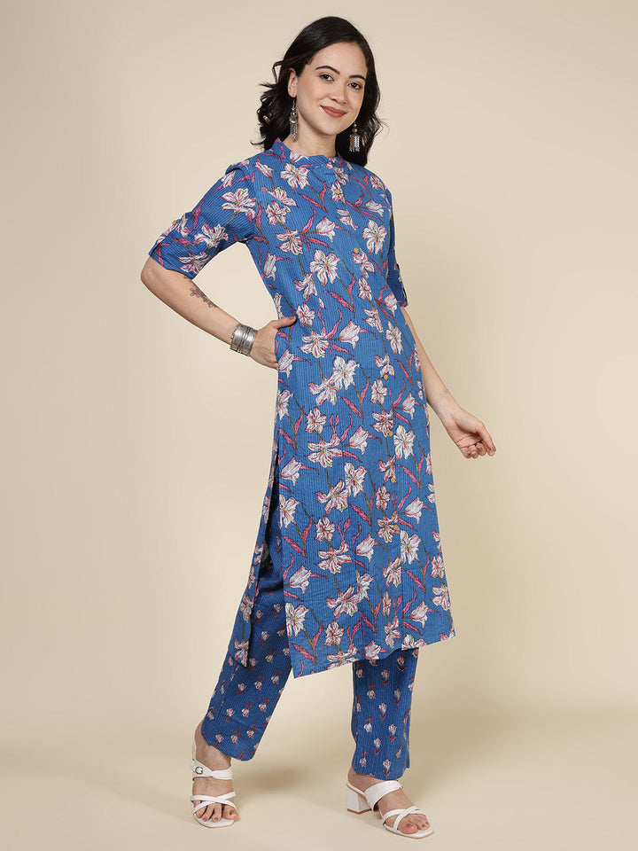 Printed Cotton Blend Kurta With Pants
