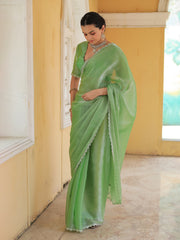 Embroidered Chinon Saree