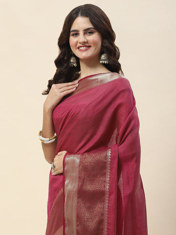 Plain Zari Border Woven Handloom Saree