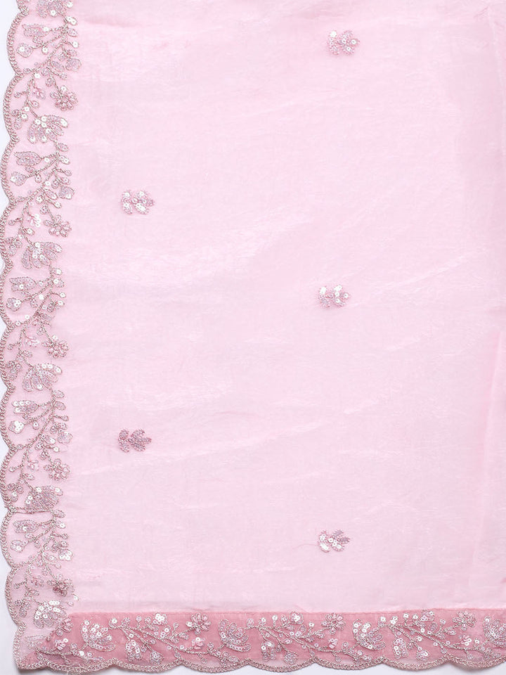 Embroidered Organza Unstitched Suit With Pant &amp; Dupatta