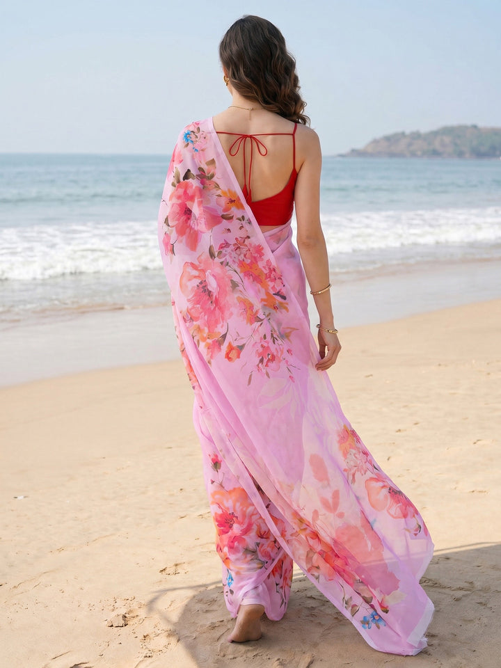 Digital Print Chiffon Saree
