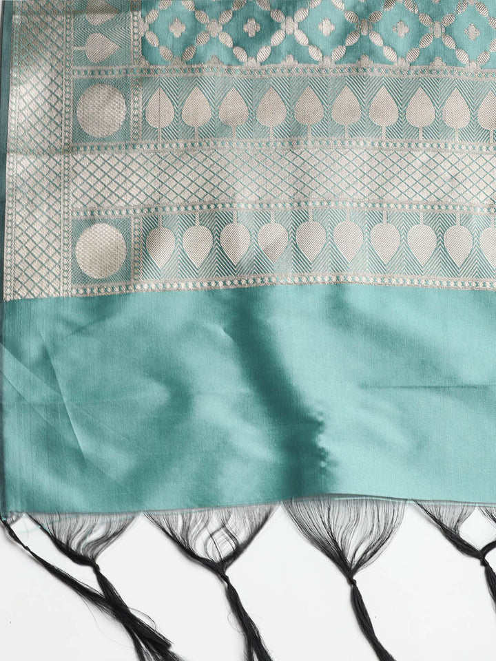 Woven Banarasi Chanderi Unstitched Suit With Dupatta