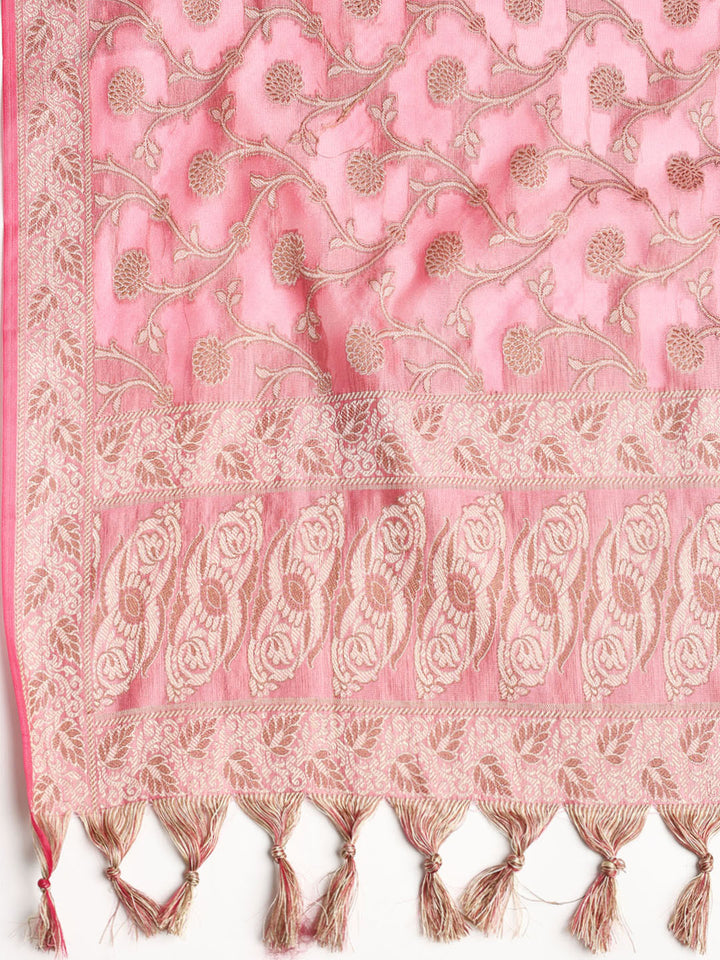Woven Banarasi Chanderi Unstitched Suit With Dupatta