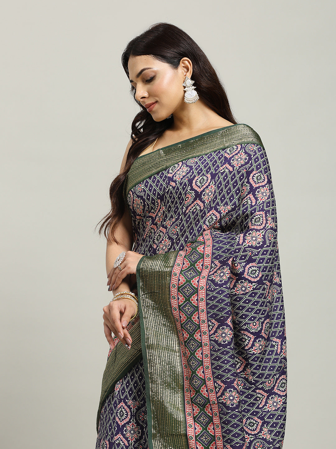 Digital Printed Cotton Blend Woven Saree