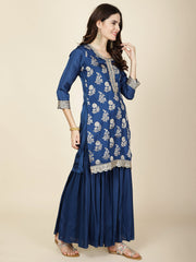 Zari Embroidery Woven Kurta With Garara & Dupatta