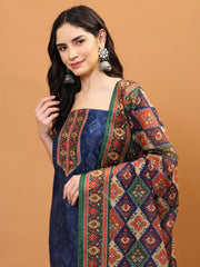 Printed Chanderi Unstitched Suit Piece With Dupatta