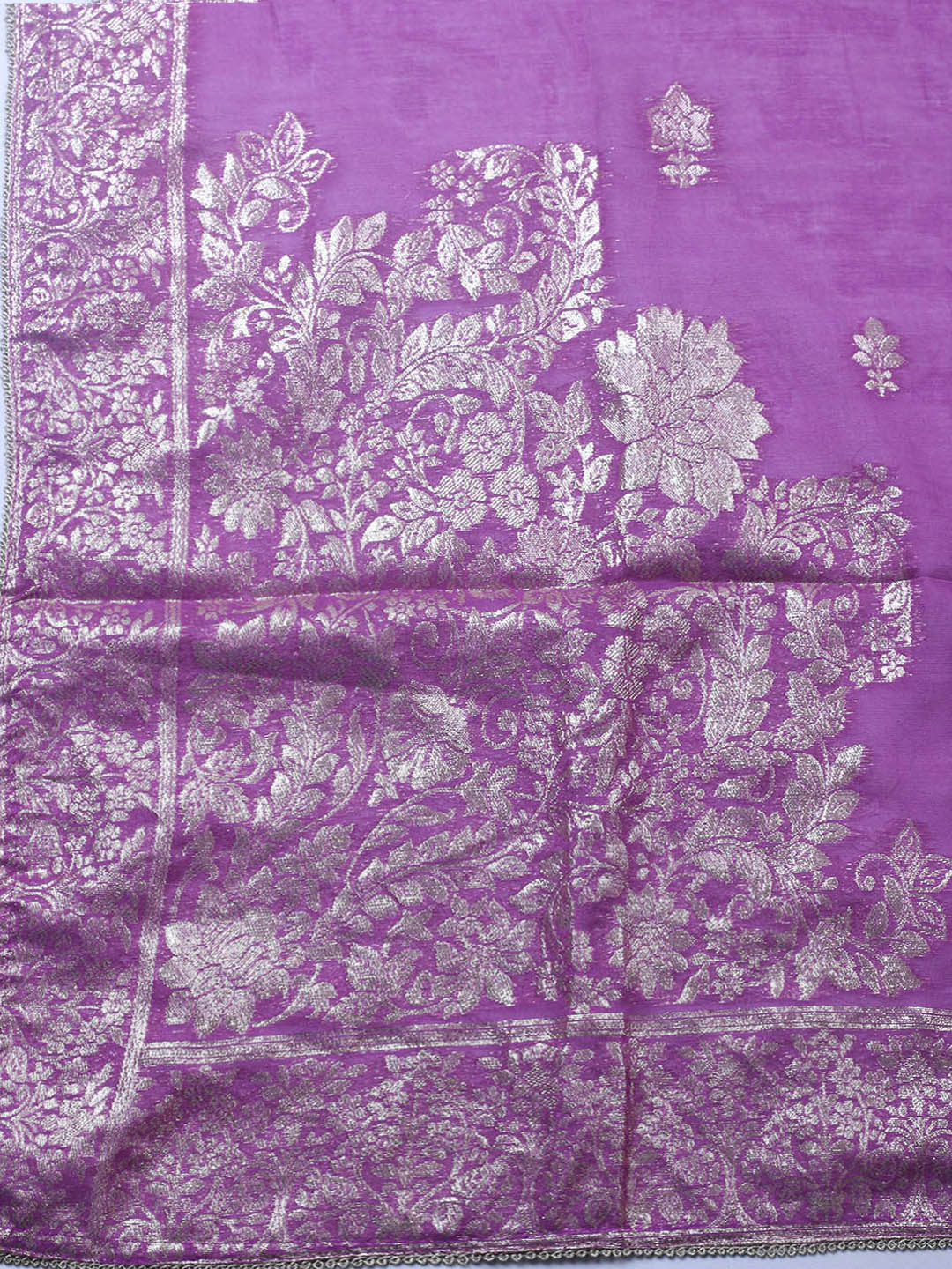 Embroidered Chanderi Unstitched Suit With Pant &amp; Dupatta