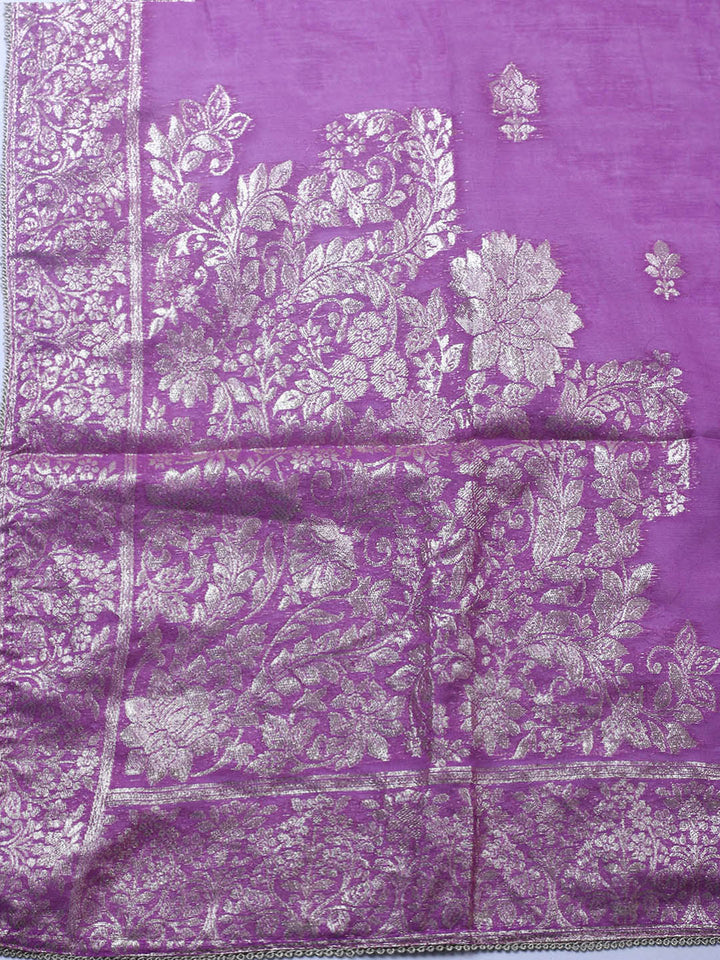 Embroidered Chanderi Unstitched Suit With Pant &amp; Dupatta